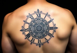 vintage roman numerals within ornate clockwork mechanism tattoo idea