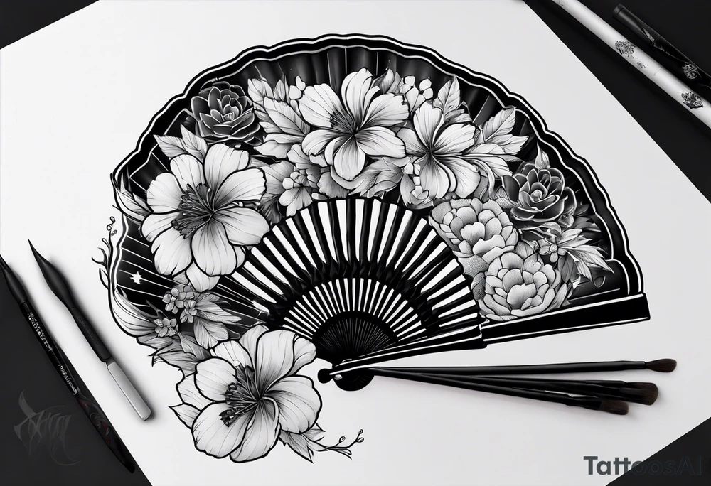 Basic all Black Japanese fan tattoo idea