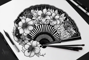Basic all Black Japanese fan tattoo idea