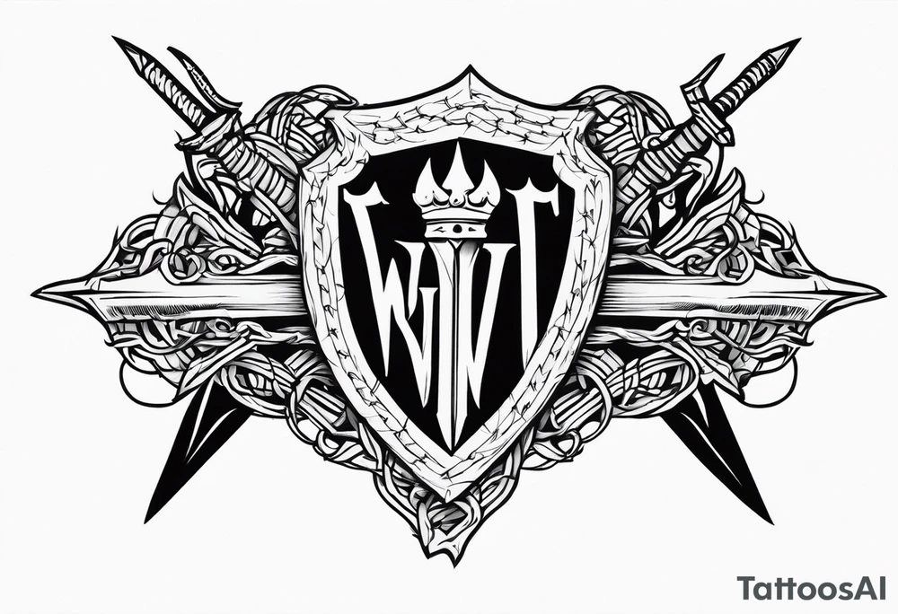 Valhalla fire sword shield barbed wire tattoo idea