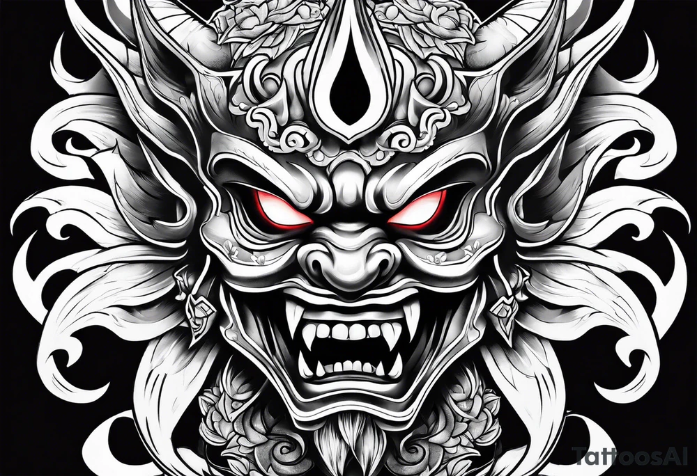 Oni mask on flame tattoo idea