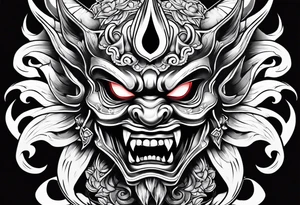 Oni mask on flame tattoo idea