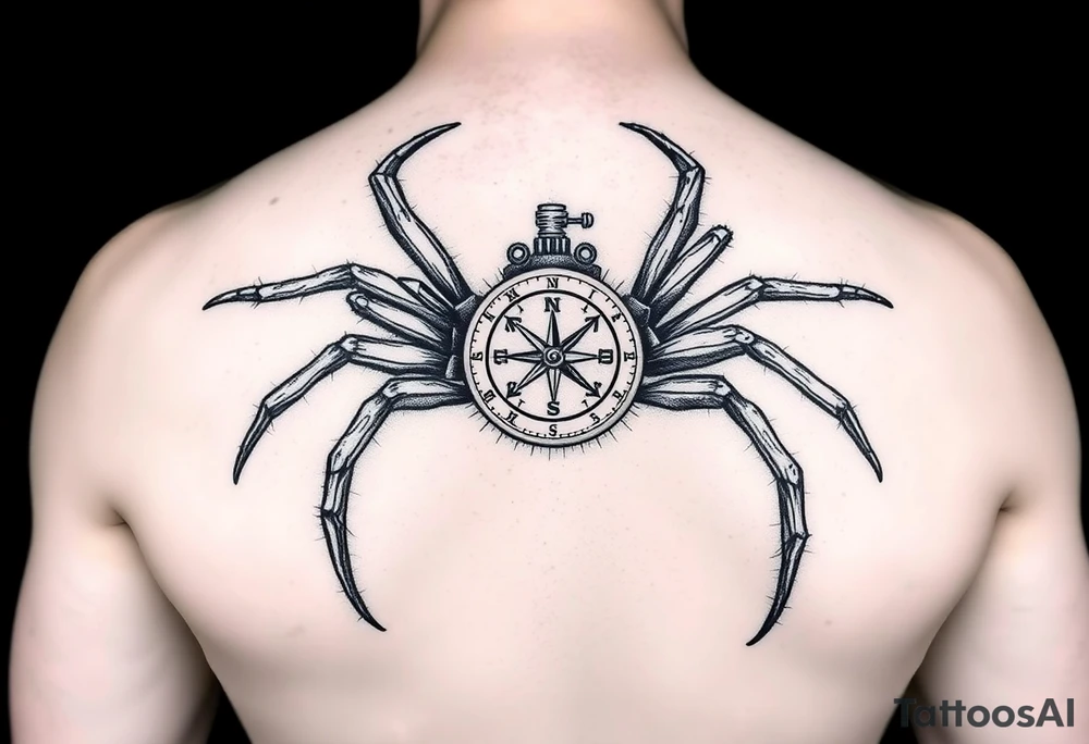 Spider carrying a compass tattoo idea