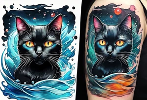 Black cat swimming in a pool tattoo idea