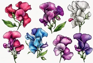 sweet pea flowers, multi color tattoo idea