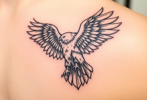 A detailed black-and-gray eagle with intricately shaded feathers, symbolizing strength and wisdom tattoo idea
