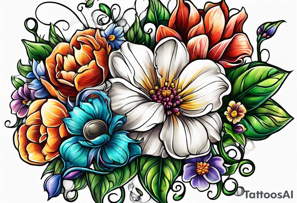 Bubbles organic plants and flowers tattoo idea