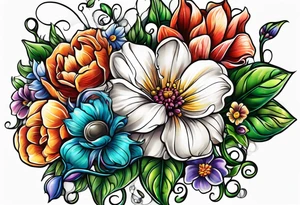 Bubbles organic plants and flowers tattoo idea
