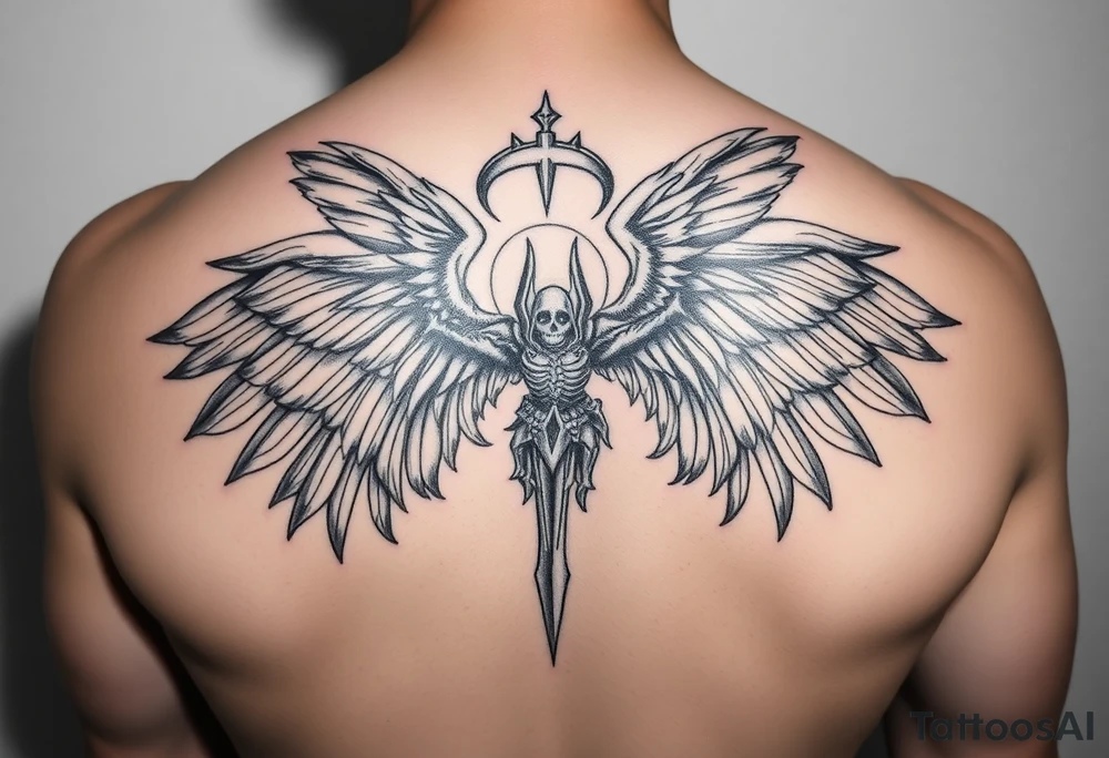 epic warrior/ archangel tattoo protecting family from evil tattoo idea