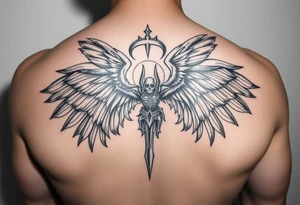 epic warrior/ archangel tattoo protecting family from evil tattoo idea
