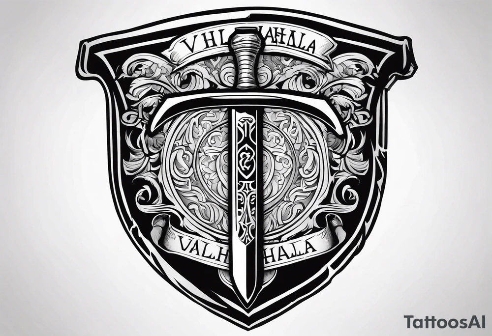 Valhalla shield  sword axe tattoo idea