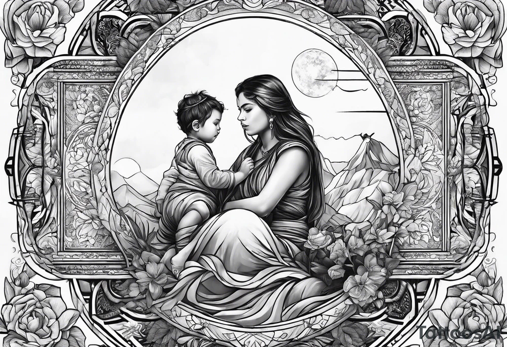 Monn with a child sitting on it tattoo idea