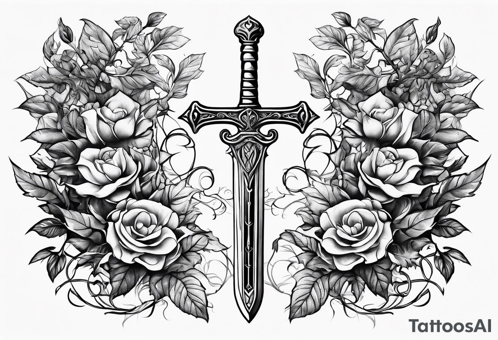 Leafy vines with sword tattoo idea