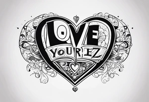 Love yourz written on the interior of the bíceps ,for men, old school and gangsta tattoo idea