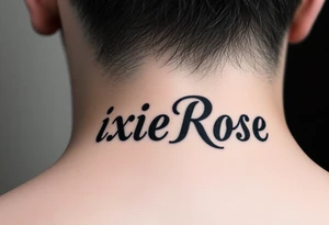 "PixieRose" in a gangsters Chicano calligraphy style font 
Tattoo idea above a man's eyebrow tattoo idea