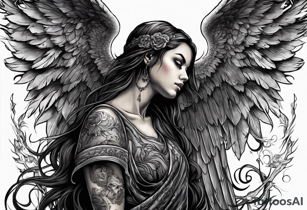Kid looking up at the angel of death tattoo idea