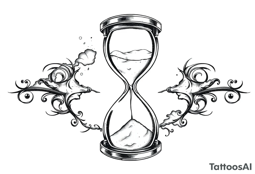 antique hourglass with day and night in the background tattoo idea