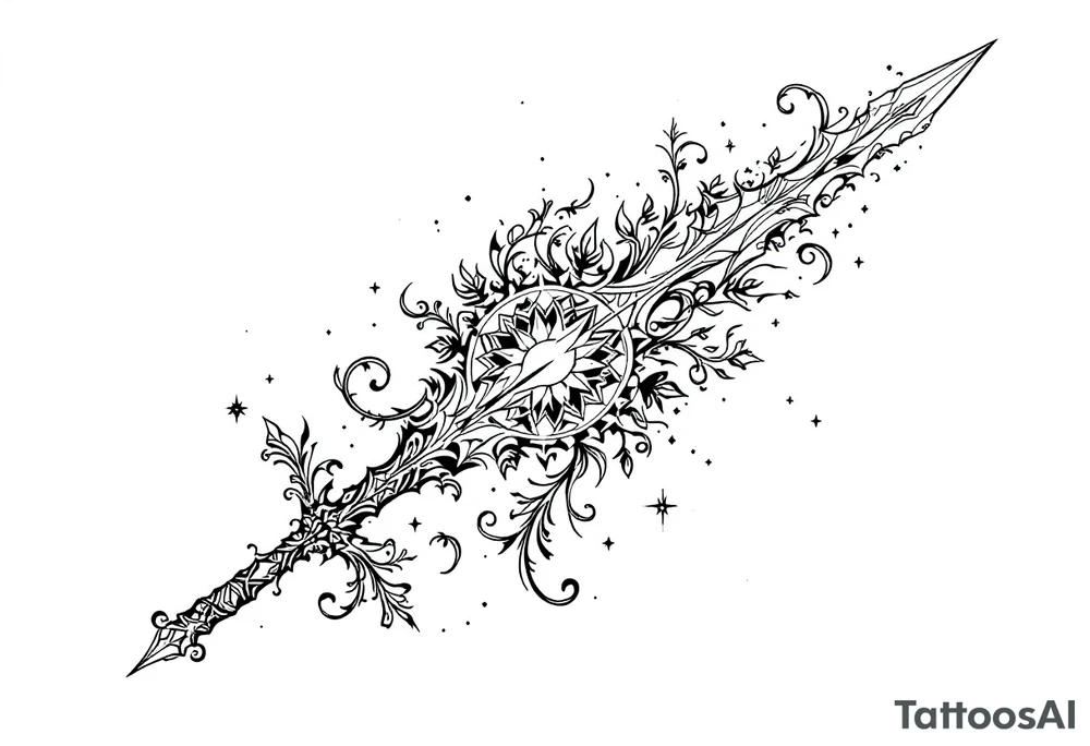 Sword pointed up white energy tattoo idea