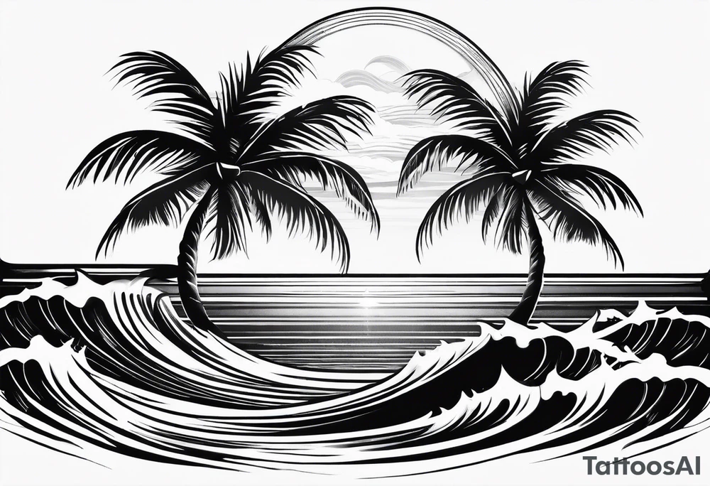 palm tree front of a sun and waves tattoo idea palm tree front of a sun and waves tattoo idea