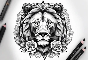 Rose clock bear lion tattoo idea