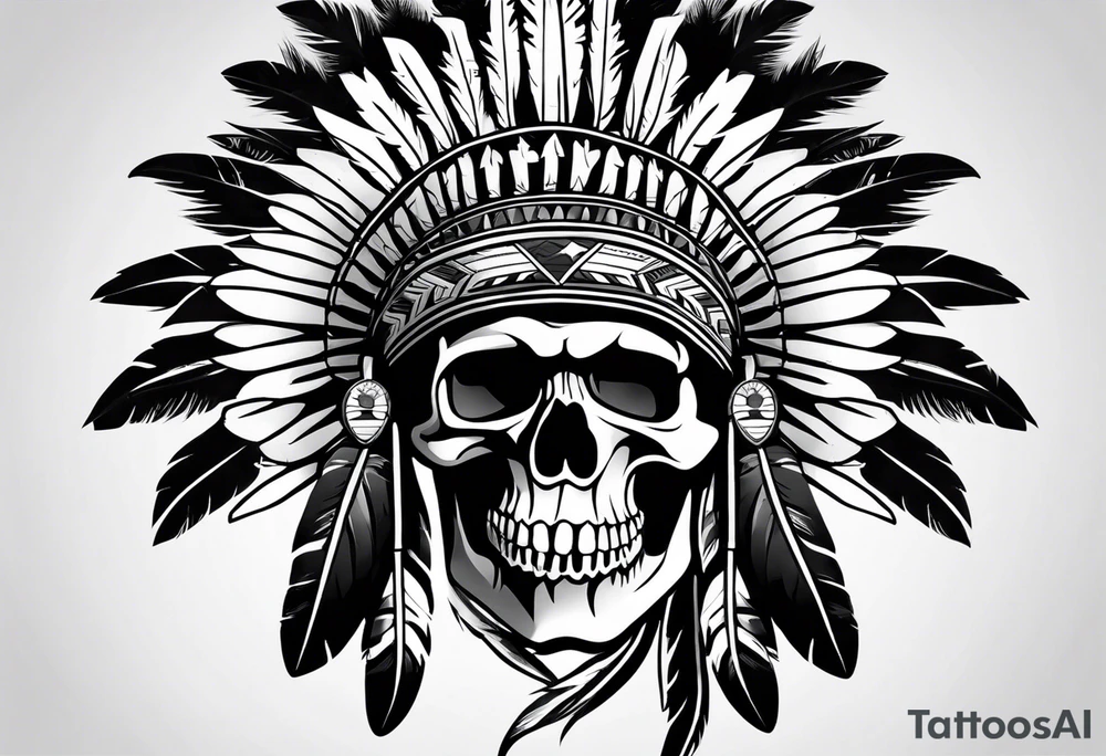 Native American warn chief skull with bonnet tattoo idea