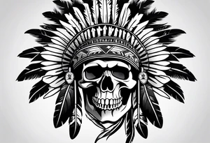 Native American warn chief skull with bonnet tattoo idea