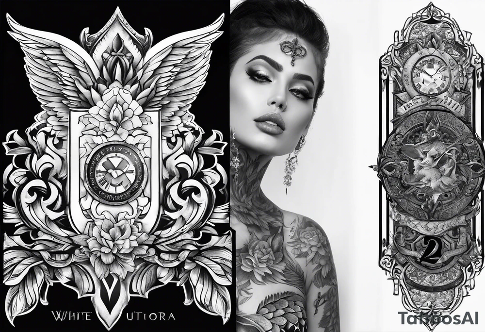 with emblem long swork and a scale tattoo idea