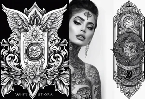 with emblem long swork and a scale tattoo idea