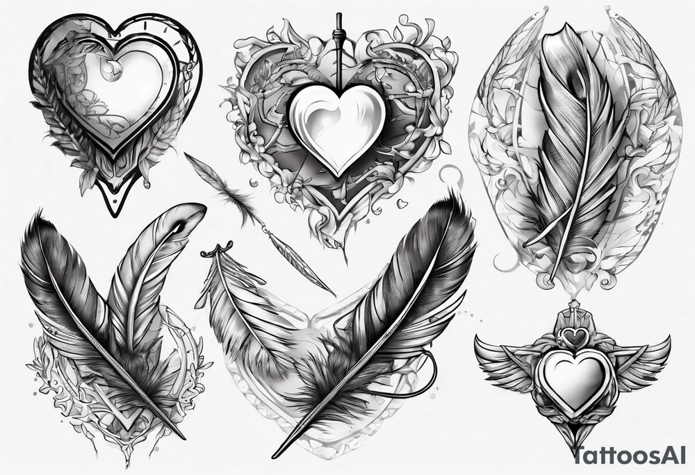 heart and feather on scales tattoo idea