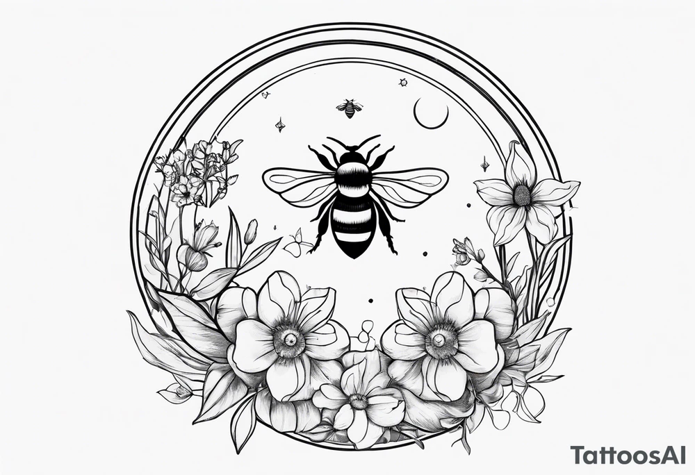 Moon phases, crystal, floral, bee’s tattoo idea