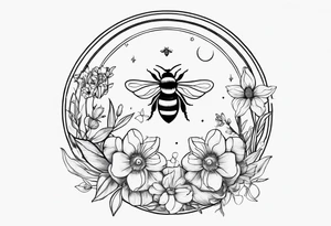 Moon phases, crystal, floral, bee’s tattoo idea