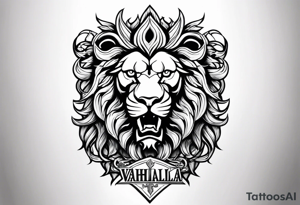 Valhalla sword shield lion dragon tattoo idea