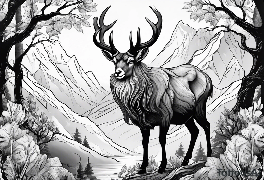 Leshy riding mouflon tattoo idea