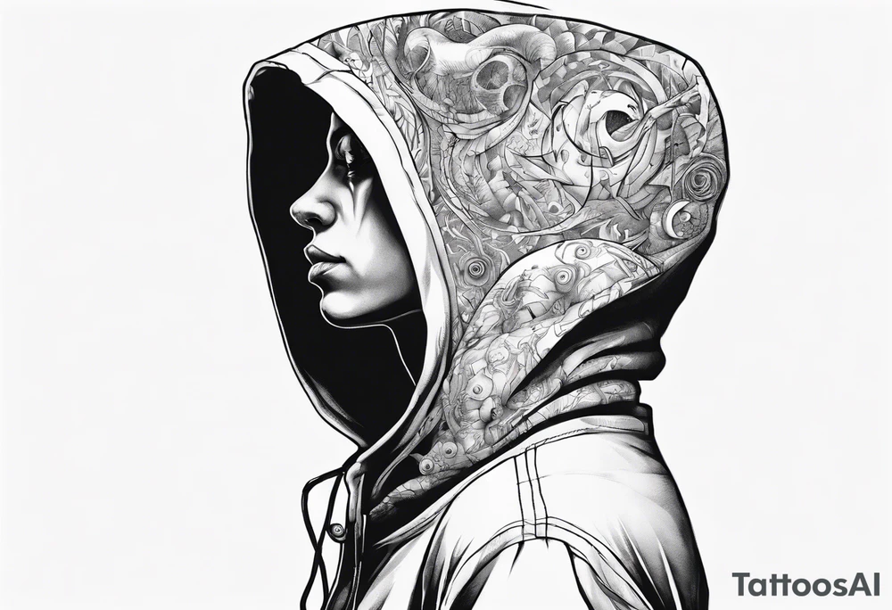 The full side view of a person in a hoodie. tattoo idea