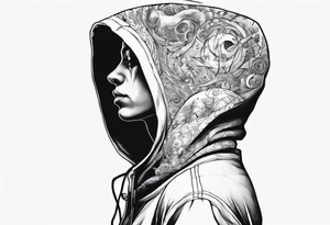 The full side view of a person in a hoodie. tattoo idea