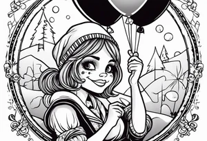 Sally from nighmare before christmas holding a ballon with jack skellignton's face tattoo idea