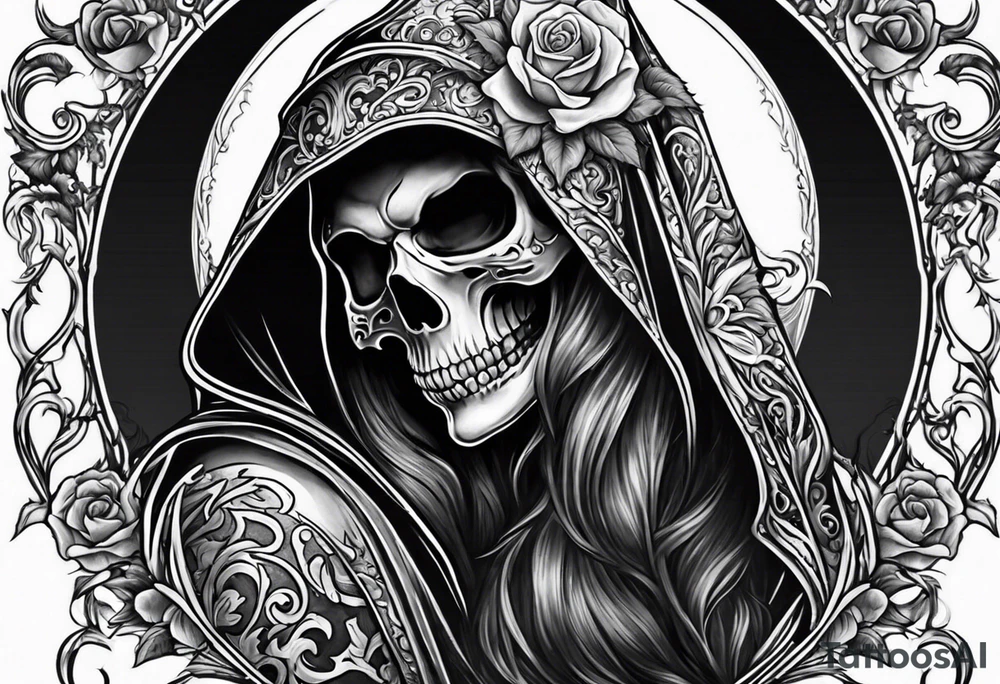 lady skeleton grim reaper devil tattoo idea