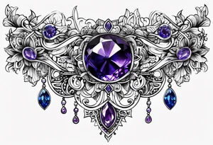 Delicate but strong garter tattoo band with sprinkles of stars and a amethyst, blue sapphire and peridot birthstone tattoo idea