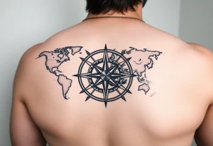 antique compass rose overlaid on weathered world map with sailing ships tattoo idea