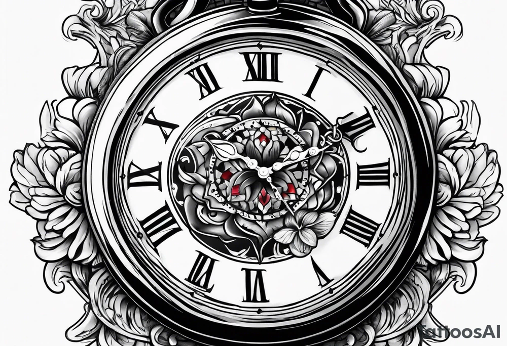 pocket watch on back hand tattoo idea