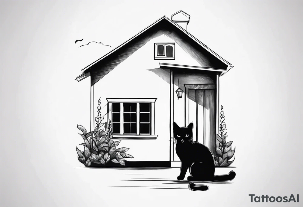 small black  house cat tattoo idea