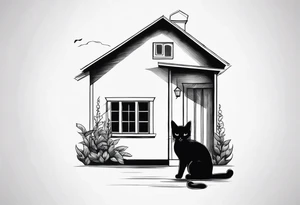 small black  house cat tattoo idea