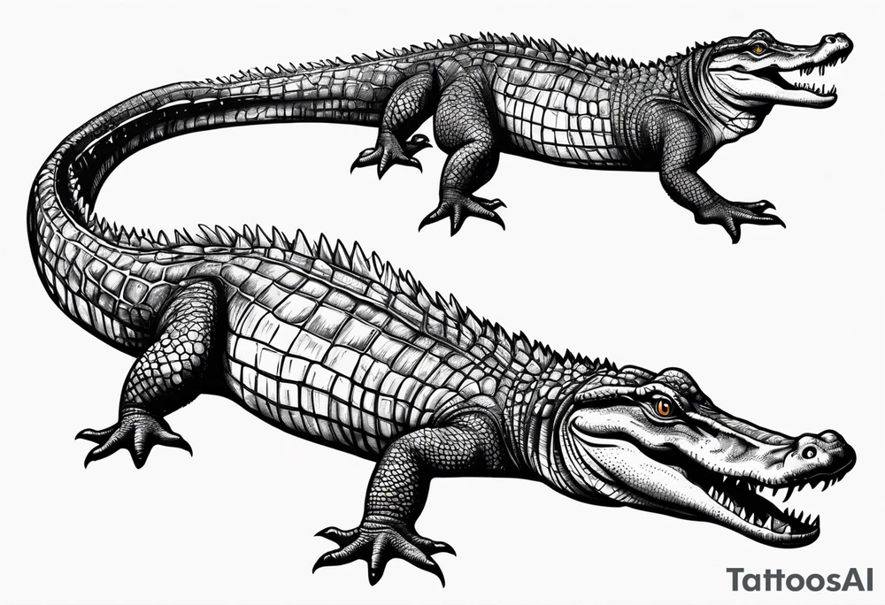 Full body alligator with tail leg top view tattoo idea