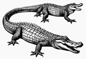Full body alligator with tail leg top view tattoo idea