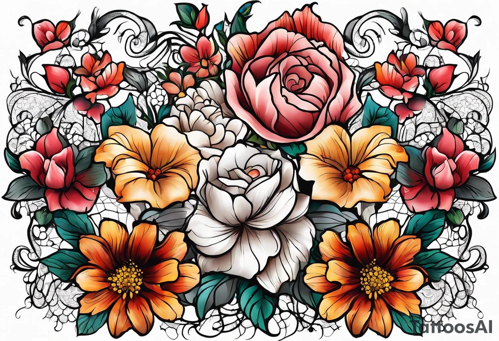 Flowers, lace, edgy tattoo idea