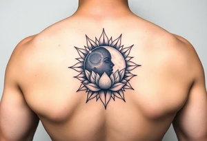 celestial sun and moon embrace with lotus flower tattoo idea