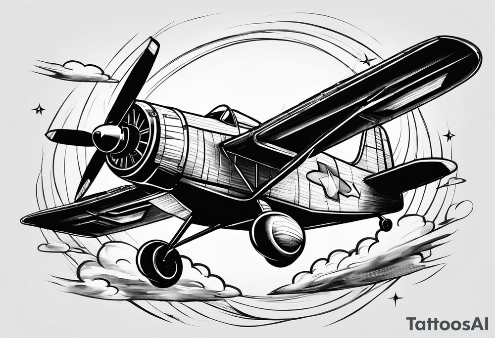 sketch of adventure plane in perspective from the bottom tattoo idea
