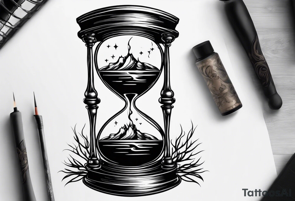 tattoo of roots wrapped around a hour glass tattoo idea