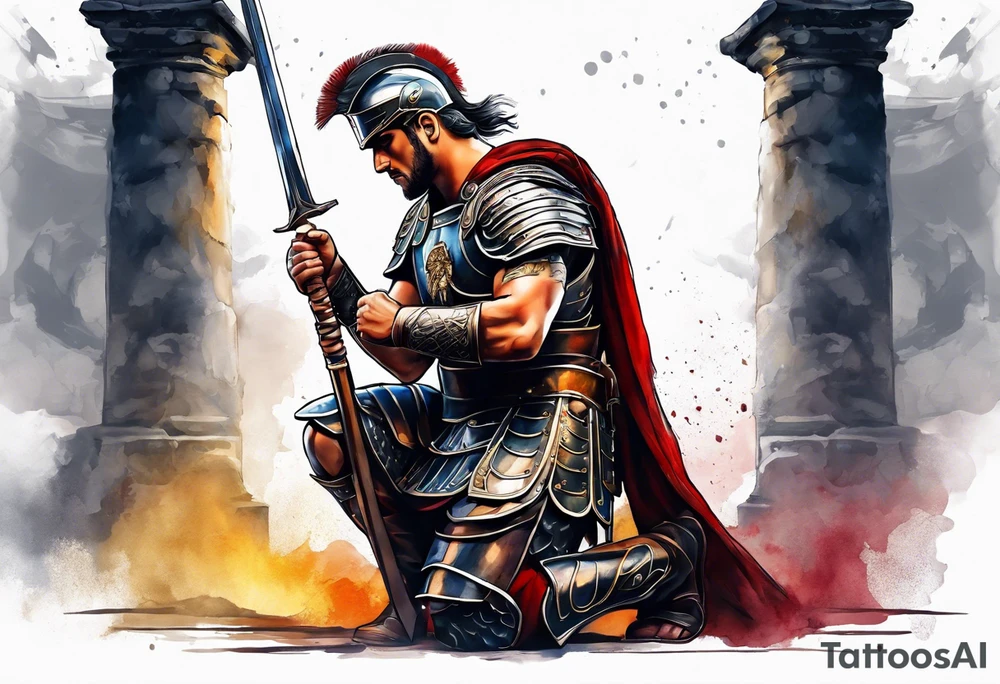 Roman soldier kneeling tattoo idea