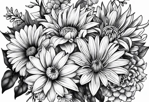 Asters, roses, Lillies, chrysanthemums tattoo idea